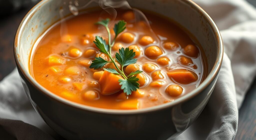 sopa de batata-doce e grão-de-bico